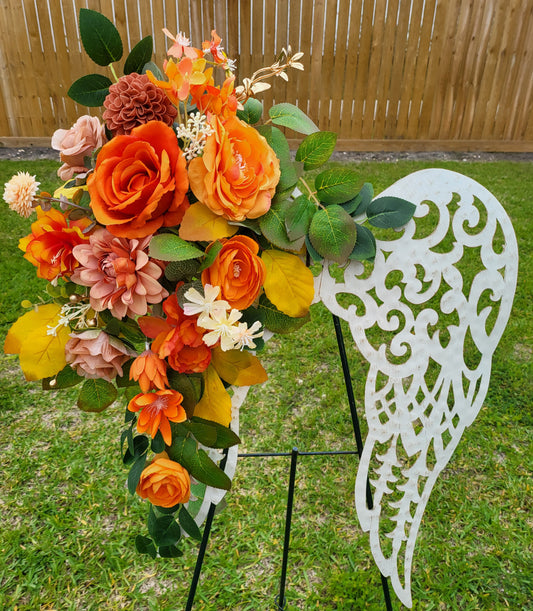 Angel Wings with Silk Orange Flowers